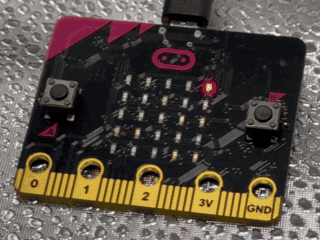 micro:bit でコンパス（カタカナ）を動かす様子